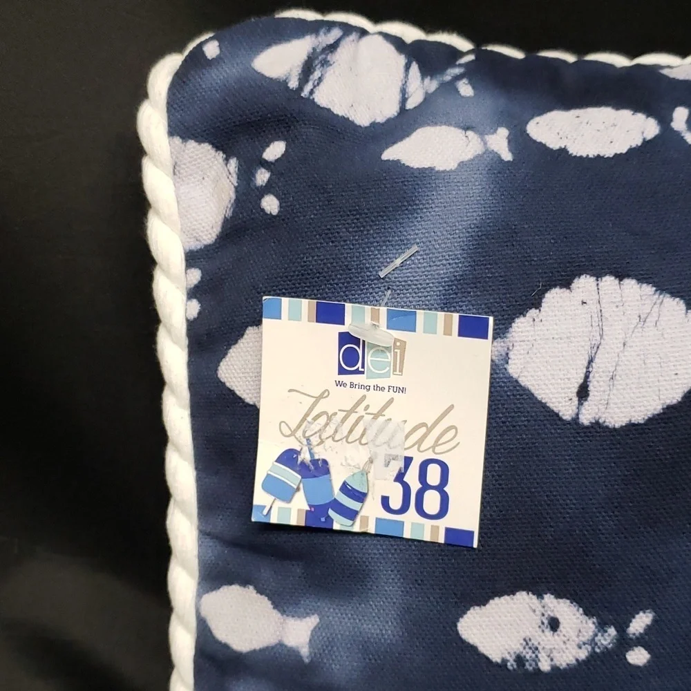 Dennis East International Latitude 38 NWT Blue and White Corded Rectangle Pillow